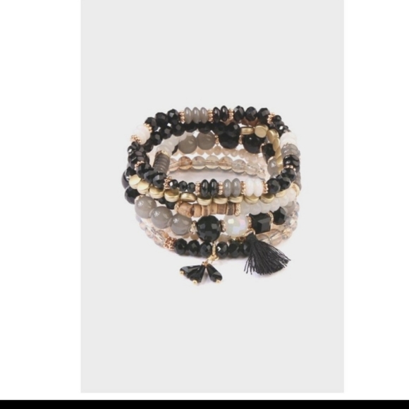 6 Strand Bracelet Stack-Black - Picture 2 of 4
